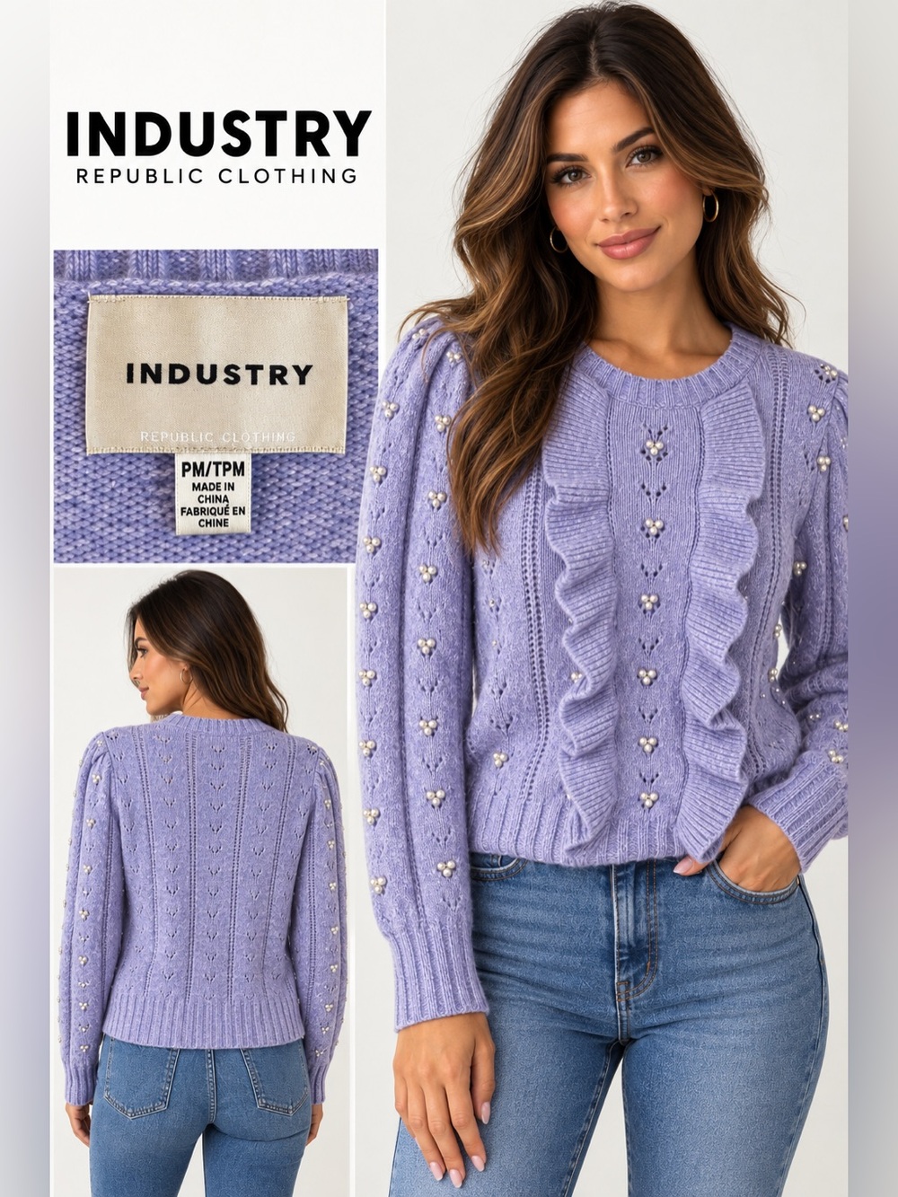 Industry Republic Clothing Pearl Ruffle Knit Sweater Purple PM